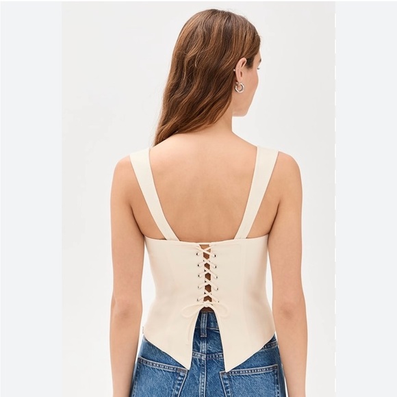 NWT REFORMATION Tie Back Bustier Top with Black Lace Trim - Picture 2 of 5